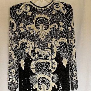 Miss Pailette Sequin/Beaded 100% Silk Floor-Length Evening Gown Size L/XL